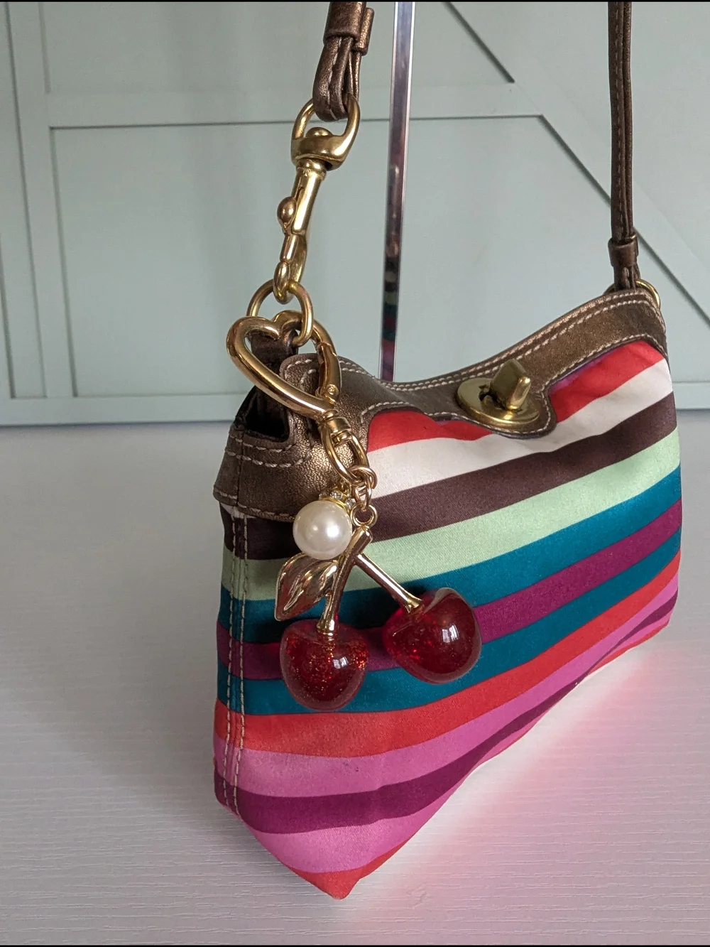 vintage Coach Legacy Stripe Turnlock Wristlet Mini Bag